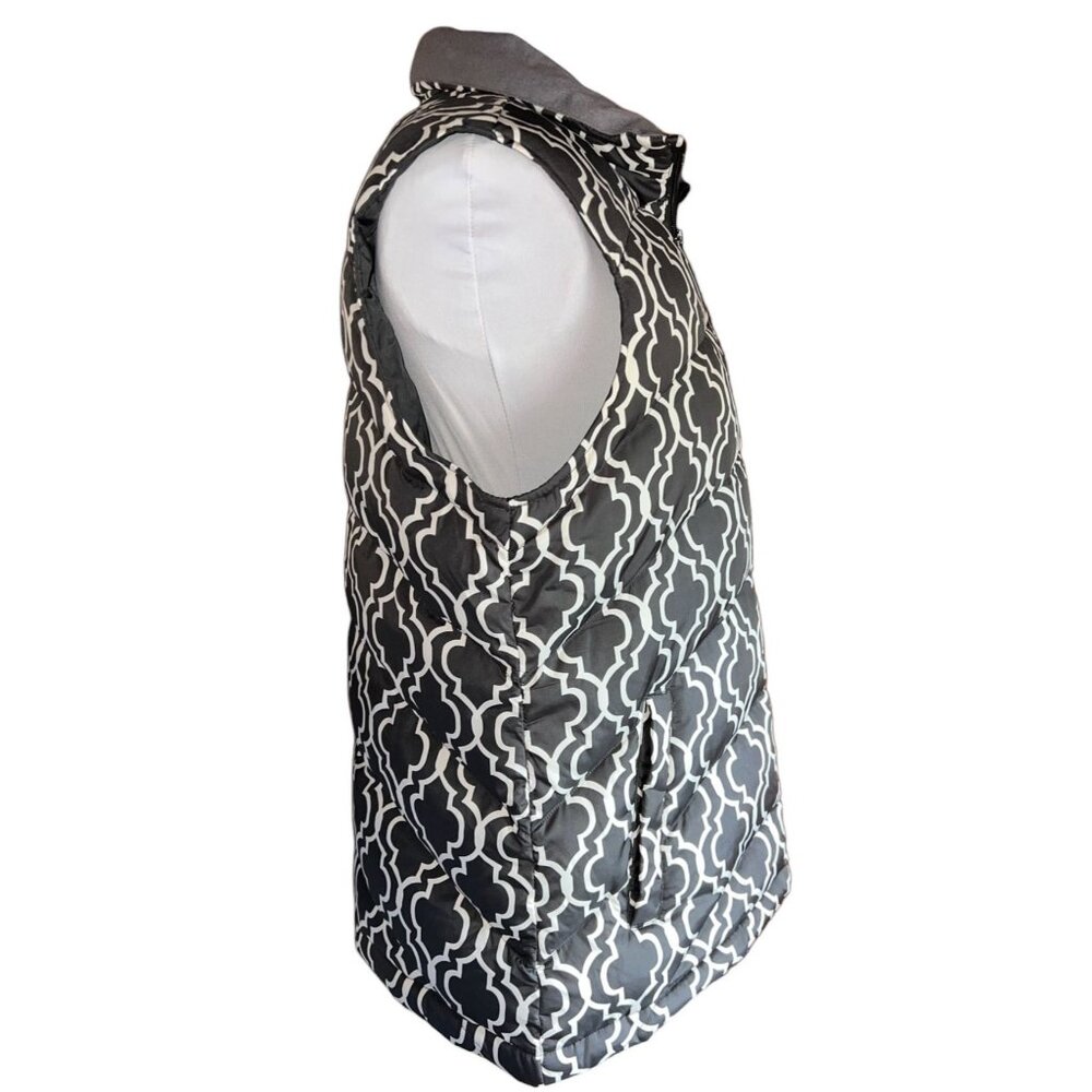 Lands End Quilted Puffer Vest Black & Gray Geometric Pattern Zip Closure M 10-12 - Picture 7 of 7